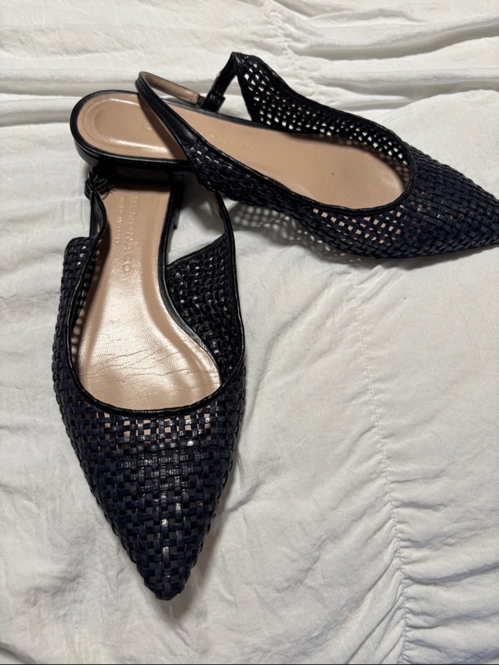 Club Monaco Black Woven Slingback Pointed Flats